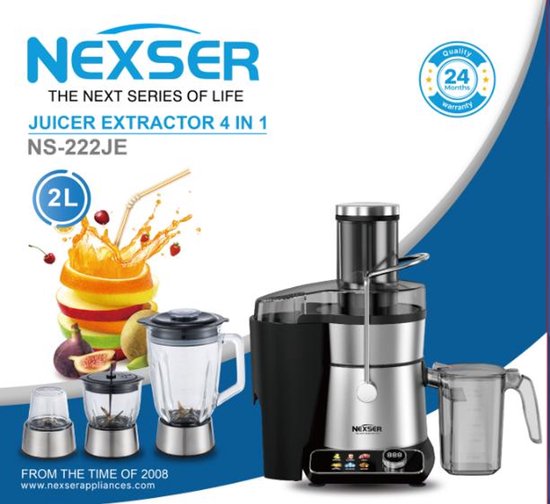 4-in-1 Blender & Juicer – 900W Multifunctionele Keukenmachine met 3,5L Glazen Kom – Voor Smoothies, Babyvoeding, Vlees & IJsklontjes van Nexser