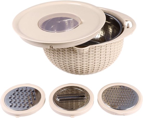4-in-1 Colander Set met Mengkom, Voedselzeef, Snijgereedschap en Draaistrainer voor Fruit en Groenten, Ideaal voor Thuisgebruik van Merkloos