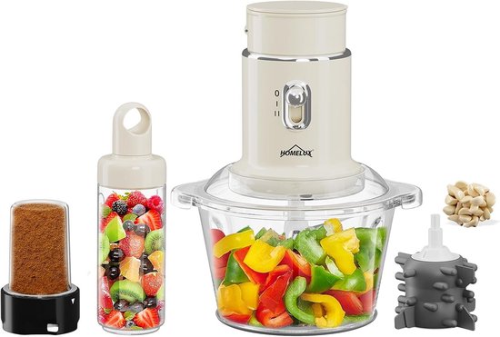 4-in-1 keukenmachine met hakmolen knoflookschiller 2 liter glazen kom 600 ml fruitsapbeker multifunctionele voedselverwerker van Merkloos