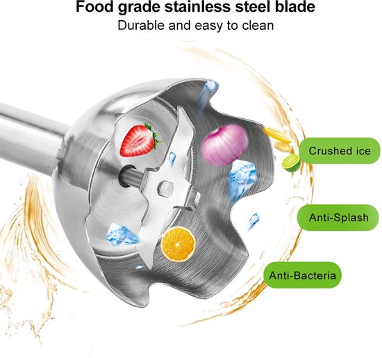 4-in-1 Krachtige Staafmixer – Staafmixer set - Blender - Hakmolen & Smoothiebeker - 1200W - Hand Blender van Baden+