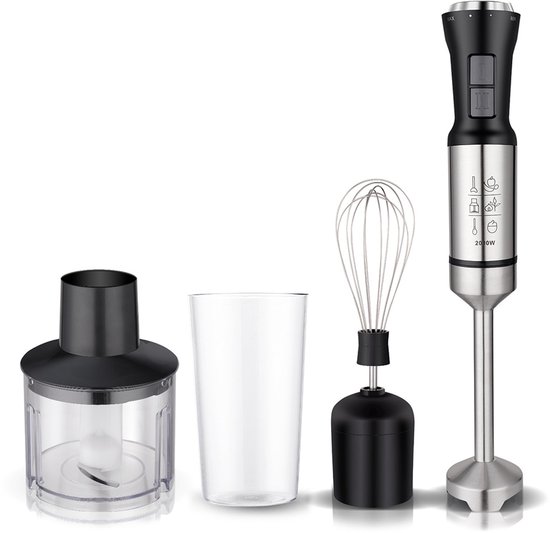 4-in-1 Multifunctionele Staafmixer 2000W – Sapcentrifuge, Garde, 700ml & 350ml Bekers – Voor Keuken & Bakken