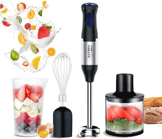4-in-1 Staafmixer - 1000 W Handblender met 5 Snelheden en Maatbeker voor Perfecte Purees en Sap