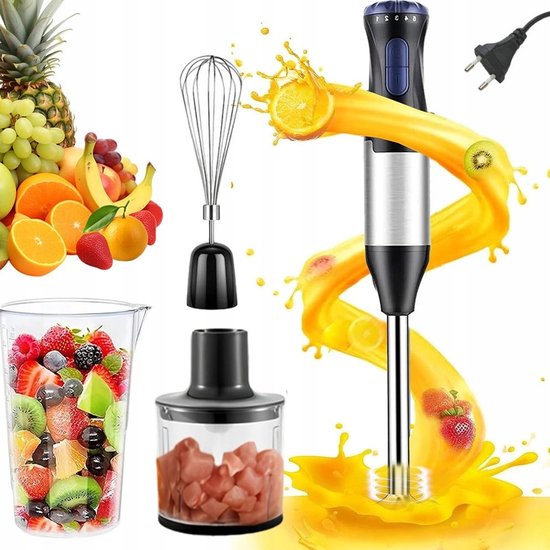 4-in-1 Staafmixer - Handmixer - 1000W - 5 Snelheden + Turbo - Met Garde & Hakmolen - Afneembaar & Makkelijk Schoonmaken - Voor Thuis & Keuken van Merkloos