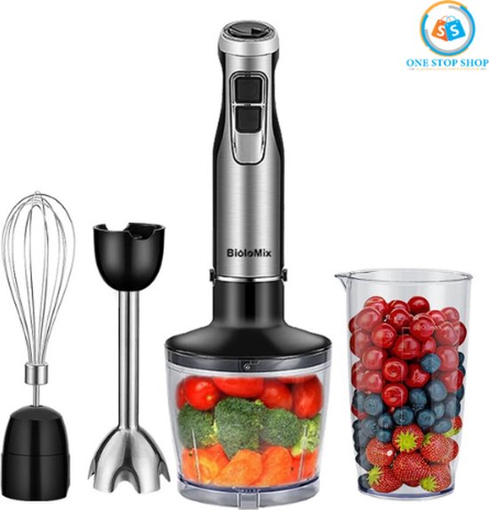 4-in-1 Staafmixer Set - Hakmolen - Hand Blender - 6 snelheden - 1200W - Incl. Accessoires van Techwood