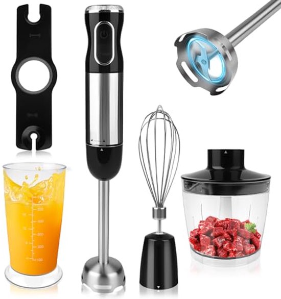 4-in-1 staafmixerset met hakmolen en maatbeker - 1000 W, roestvrij staal van Merkloos