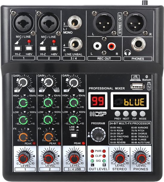 4 Kanaals Mixer Dj Mixers Audio Mixer Usb Geluiden Mengen Board Muziek Mixers met 99 Soorten DPS Digitale Effecten