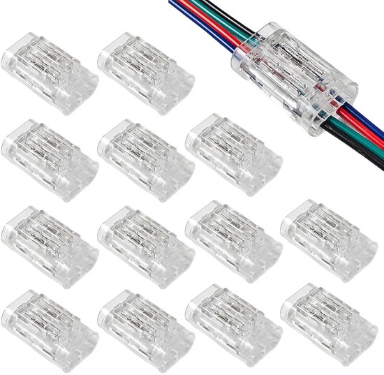 4-polige kabelverbinders, 10 stuks soldeervrije snelverbinders voor draad-naar-draad 0,35 - 0,5 mm² (AWG22-20), transparant, 4P elektrische connectoren