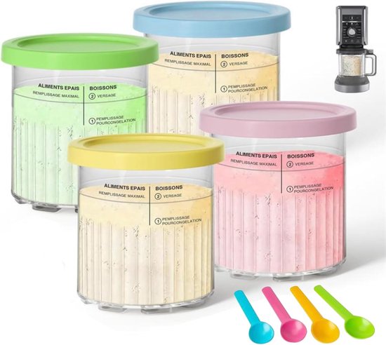 4 Stuks Bekers Ijsmachine - Geschikt voor Ninja Creami Deluxe - Extra Bekers, Bakjes & Deksels - 24 OZ - XL Family Size Deluxe - Bpa-Vrij - Vaatwasserbestendig - Diverse Kleuren - Mors en Lekvrij