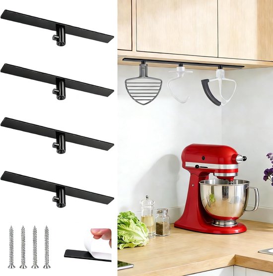 4 Stuks Houder voor Blender Accessoires, Haak Geschikt voor Keukenmachine, Voor Opberging van Keukenaccessoires, Zwart