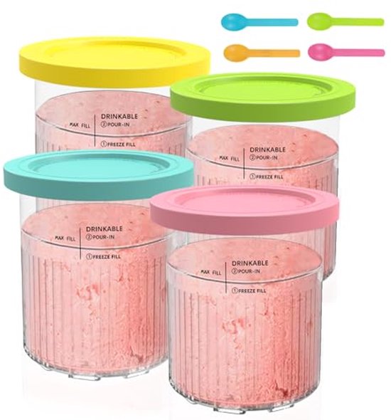 4 Stuks Ijsbakken voor IJscontainers met Deksel, 24OZ Ijscontainers voor Ijsmachine, 680 ml Ijscontainers voor Thuisgebruik van Merkloos