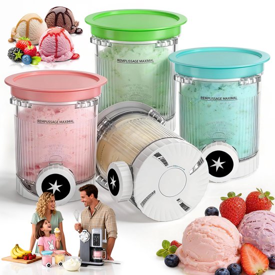 4 Stuks IJscontainers - Ice Cream Containers - Ijsbekers met Afsluitdop - Compatibel met Ninja NC700/NC701 - BPA Vrij - Luchtdicht & Lekvrij - Vershoudend - Vaatwasmachine - Stapelbaar - IJsbekerset - Voor Thuis