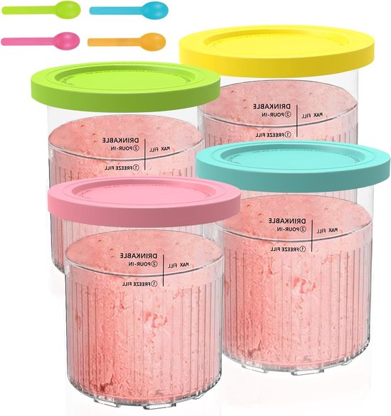 4 Stuks IJsemmers voor Ninja NC500 NC501 Series, 24OZ IJscontainers met Deksel voor IJs en Sorbet, 680ml IJscontainers voor IJsbereiding en Bewaring