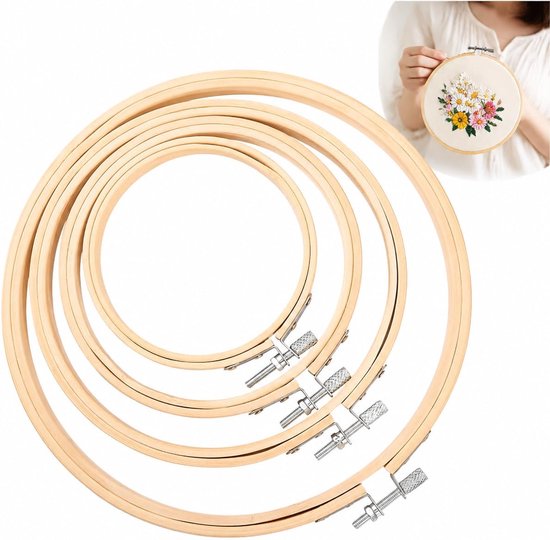 4 stuks ronde bamboe borduurringen (4 maten), stabieler frame met verstelbare spanning voor perfecte stikstof – ideaal voor beginners & professionals, DIY, naaien, borduren & home decor
