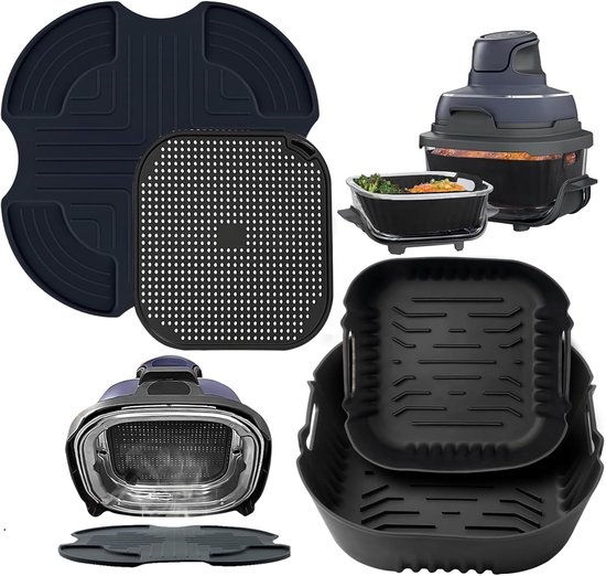 4 stuks siliconen vormen en onderzetters en spatbescherming van siliconen voor Ninja CRISPi Air FN101EUSG, Air Fryer accessoires voor Ninja FN101EU (donkerblauw)