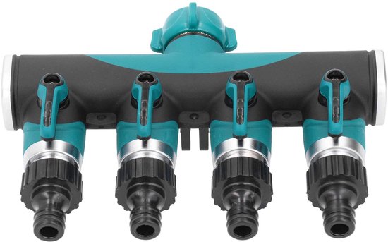 4-weg Tuinslangsplitter, Metalen 4-weg Tuinslangsplitter, Tuinslangsplitterklep Waterdistributiecontroller Connector Tuingazons Product van Flora Livin
