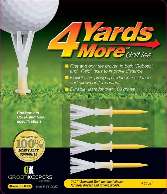 4 Yards More Golf Tee - Standaard - 2 3/4 inch - Geel van Greenkeepers