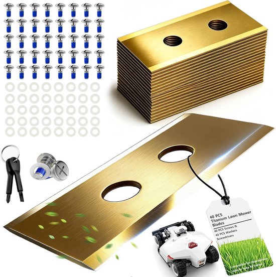 40 stuks titanium reservemesjes, reservemessen voor alle Mammotion Luba en Yuka serie robotmaaiers, reservemessen voor robotmaaiers, duurzaam, schroeven met zekering en schroevendraaier
