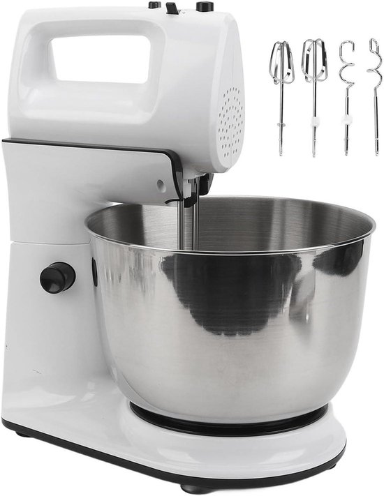 4.23QT elektrische keukenmixer, 5 snelheden keuken elektrische voedselmixer roestvrijstalen kom met klopper veilige uitwerpknop eiergarde deeghaak platte klopper voor dagelijks