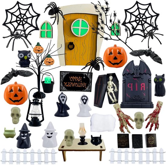 43-delige Halloween Poppenhuis Decoratie met Miniatuuraccessoires zoals Spinnen, Vleermuizen en Skelet voor Feestelijke Versiering van Merkloos