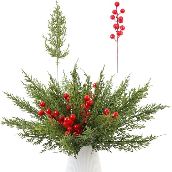 45 Stukken Echte Den Takken met 15 Rode Bessen 32 cm DIY Accessoires voor Kerstdecoratie en Kransen van Merkloos