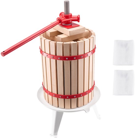 4,75 Gal/18L Handmatige Fruitwijnpers, Duurzame Houten Mand met 8 Blokken, Robuuste Sapcentrifuge voor De Productie van Cider, Druiven, Tinctuur, Honing en Olijfolie Thuis Of In De Keuken van Merkloos