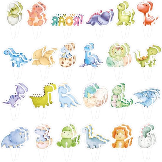 48 Stuks Dinosaurussen Taartdecoraties, Cupcake Toppers en Baby Shower Versieringen voor Feestjes van Merkloos