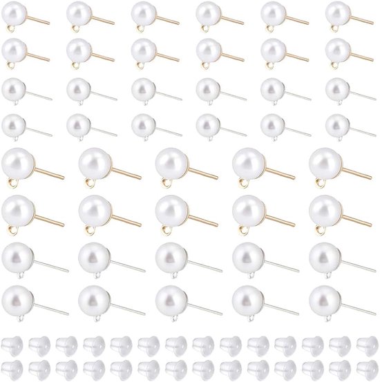48 stuks pareloorstekers in 4 verschillende uitvoeringen met oogje, 925 pinnen van sterling zilver, kunststof, pareloorbellen, accessoires voor het maken van sieraden, doe-het-zelf