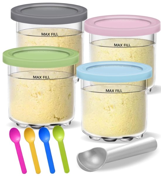 4x IJsbekers Geschikt voor Ninja Creami NC300, NC301 & NC299AMZ – 470 ml (16oz) met Deksel – BPA-vrij, Lekvrij & Vaatwasmachinebestendig