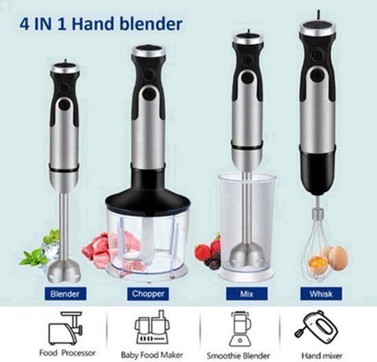 5-in-1 Handblenderset - Handmixer - Handblenderset inclusief Draagbare Blender - 800 ml Hakkom - Garde - 600 ml Mengbeker - Melkopschuimer Accessoire - 220-240V - Zwart
