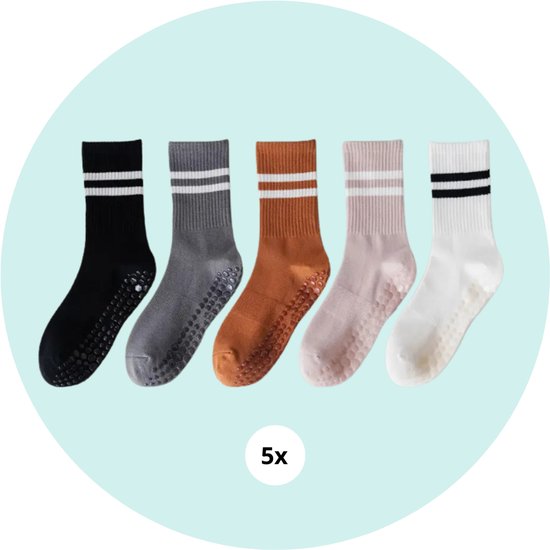 5 Paar Pilates antislip Sokken / Yoga antislip sokken / Inclusief Gratis Online Pilates Cursus van Avento