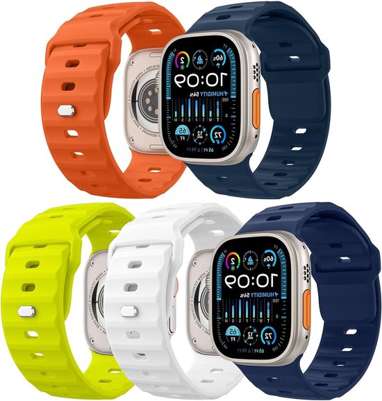 5-Pack Ocean Band Geschikt voor Apple Watch Ultra 2 en Series 1-10, Silicone Vervangband voor Mannen en Vrouwen, Comfortabele en Duurzame Horlogeband 49mm 46mm 45mm 44mm 42mm