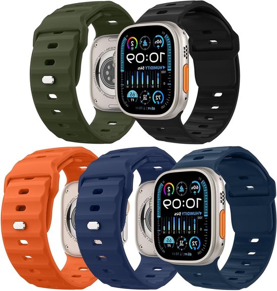 5-Pack Ocean Band Geschikt voor Apple Watch Ultra 2 en Series 1-10, Silicone Vervangband voor Mannen en Vrouwen, Comfortabele en Duurzame Horlogeband van Merkloos