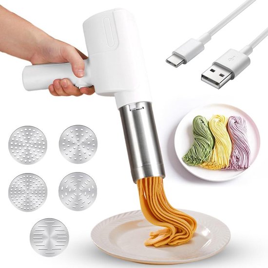 5 Shape 2000 mAh Cordless Automatic Pasta Machine - Portable and Stainless Steel for Household van Buffalo