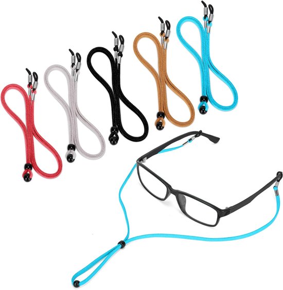 5 STKS Premium Lederen lenzenvloeistofbanden, LJZspangle Verstelbare Eyewear Retainers, Anti-slip lenzenvloeistof Kettingen Lanyard, Sport Sunglass Retainer Houder Strap voor Mannen en Vrouwen, met 2 Geschenken