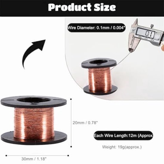 5 stuks 0.1mm magnetische kabel geëmailleerd koperdraad lasdraad, lengte 12m van Merkloos
