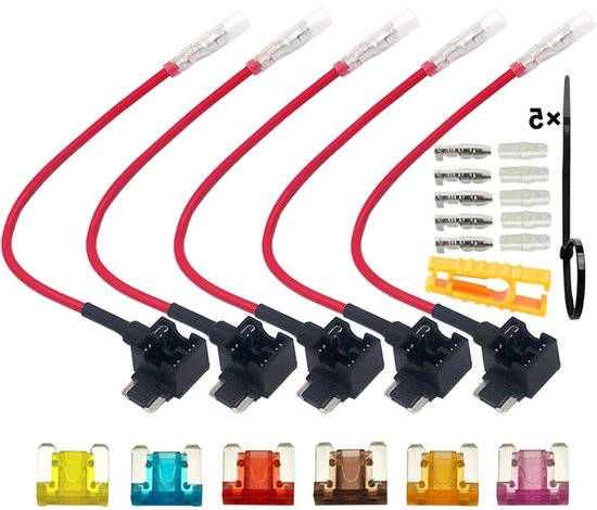 5 Stuks 12V/24V ACN Laag Profiel Add-a-Circuit Zekering Tap met Piggyback Zekering Houder en 6 Gratis Micro Bladzekeringen voor Auto's en Motoren