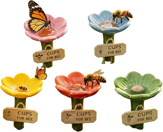 5 stuks bloemenvormige bijendrinkbakken voor de tuin, ideaal voor bijen, insecten en tuindecoratie