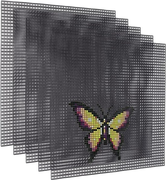 5 stuks canvas met smeltkralen, geperforeerd paneel, vierkant, zwart, canvas, snappix, voor kralen, netbladeren, voor het knutselen van kralen, decoratie, doe-het-zelf, 32 x 32 cm