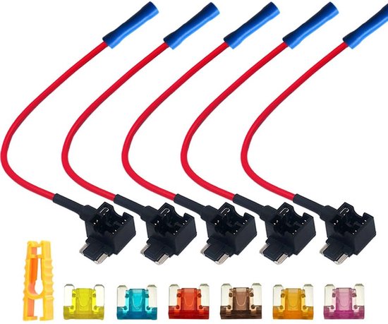 5 Stuks Low Profile Add-a-Circuit Fuse Tap voor 12V/24V, Inclusief Piggyback Blade Fuse Houder en 6 Gratis Micro Blade Fuses voor Auto Elektronica en Accessoires