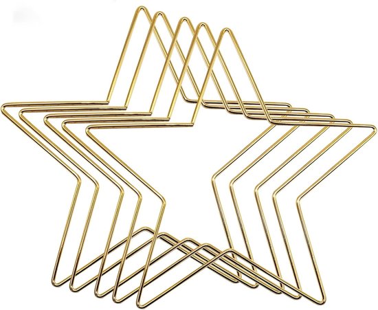 5 stuks metalen ring om te knutselen, hart/maan/vijfhoek droomvangers en DIY kerstambachten knutselen, voor bruiloftskrans, droomcatcher (vijfpuntige ster (100 mm*5), goud)