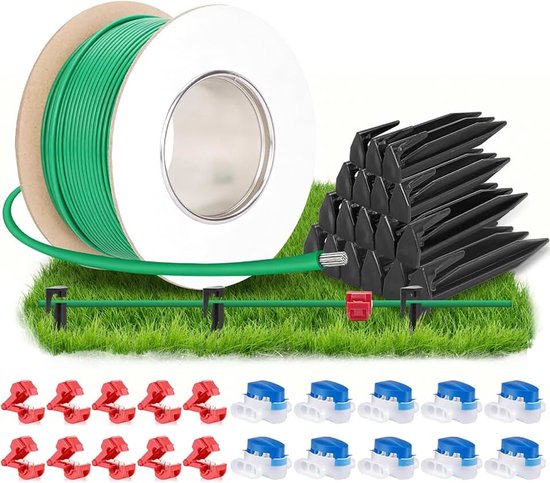 50 m begrenzingskabel robotmaaier + 50 haringen + 10 kabelverbinders + 10 aansluitklemmen, grasmaaierkabelaccessoireset, compatibel met Gardena Bosch Husqvarna Worx Honda Robomow enz