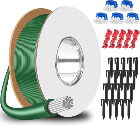 50 m begrenzingskabel voor robotmaaier + 25 grondpennen + 5 kabelverbinders Waterdicht + 5 aftakkingsverbinders, universeel begrenzingsdraad, grasrobot accessoireset, compatibel met Gardena