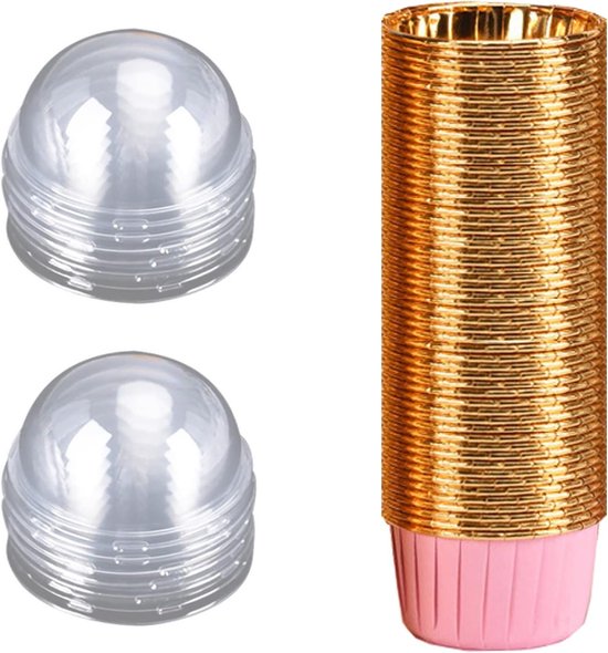 50 Stuks Aluminium Folie Cupcake Mallen, Papieren Muffin Vormen met Deksel voor Verjaardagsfeesten en Feestdagen, Ideaal voor Bakken en Decoratie