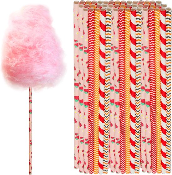50 Stuks Suikerspin Stokken, Schattige Rietjes, Hoorns en Dessert Accessoires voor Feesten, Perfect voor Anime Party en Zoete Snacks