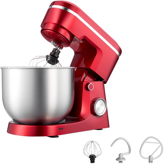 5,7 L Elektrische Standmixer, 1500W Keukenapparaat met 10 Instelbare Snelheden, Kantelbaar Kopontwerp, Roestvrijstalen Kom, Deeghaak, Garde en Klopper voor Bakken, Mixen, Kloppen en Kneden, Zilver van Acekool