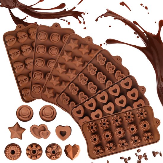 6-delige siliconen chocoladevormset, BPA-vrij, anti-aanbakcoating, ideaal voor het maken van gummyberen en snoepjes van Merkloos
