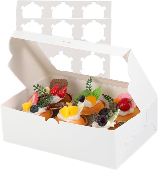 6 Holes Cupcake Box voor het vervoeren en presenteren van heerlijke muffins, cupcakes en traktaties, 6 stuks in wit