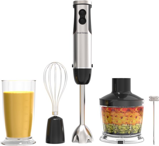 6-in-1 Staafmixer 1000W - Set - Hakmolen - 12 Snelheden - Incl. Melkopschuimer & Maatbeker - RVS - Vivid Green van MOA