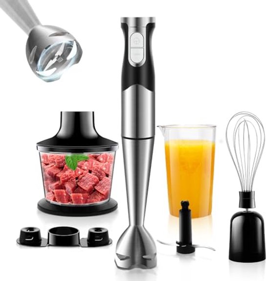 6-in-1 Staafmixer, Multifunctioneel, 1200 W, Instelbare Snelheid, RVS, Met Spatbescherming van Merkloos