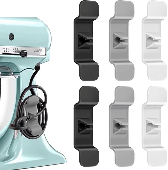 6 Kabelorganizers voor Keukenapparatuur, Zelfklevende Kabelhouders, Kabelwinder voor Koffiezetter, Mixer en Juicer, Ruim je Kabels Op en Vermijd Rommel van Merkloos
